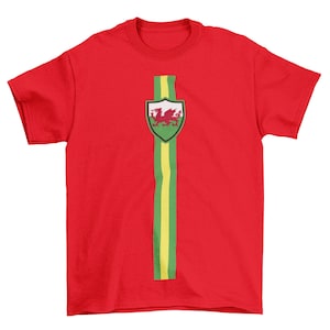 Wales Football T-Shirt, Adults Kids Baby, Retro Stripe, Patriotic Gift