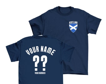 Scotland Personalised T-Shirt, Name/Number Adults Kids Baby Family, Organic Cotton Scottish Football Rugby Sports Patriotic