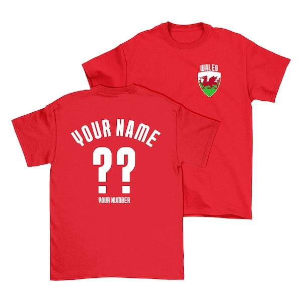 Wales Personalised T-Shirt, Name/Number Adults Kids Baby Family, Organic Cotton Welsh Football Rugby Sports