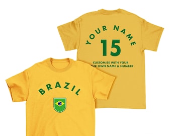 BRAZIL Personalised T-Shirt, Name/Number Adults Kids Baby World Cup 2026 Football Sports