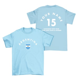 ARGENTINA Personalised T-Shirt, Name/Number Adults Kids Baby Family, Rugby Football Sports
