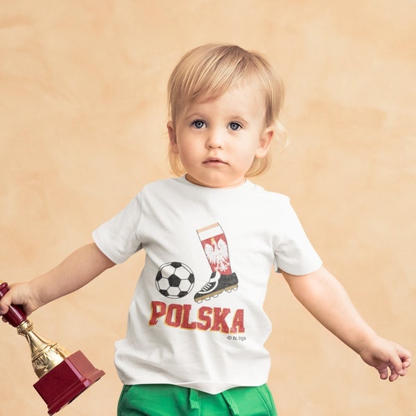 BÉBÉ ou ENFANTS POLSKA Pologne Chaussure de football T-shirt, chaussette drapeau design coton biologique, garçons filles cadeau durable
