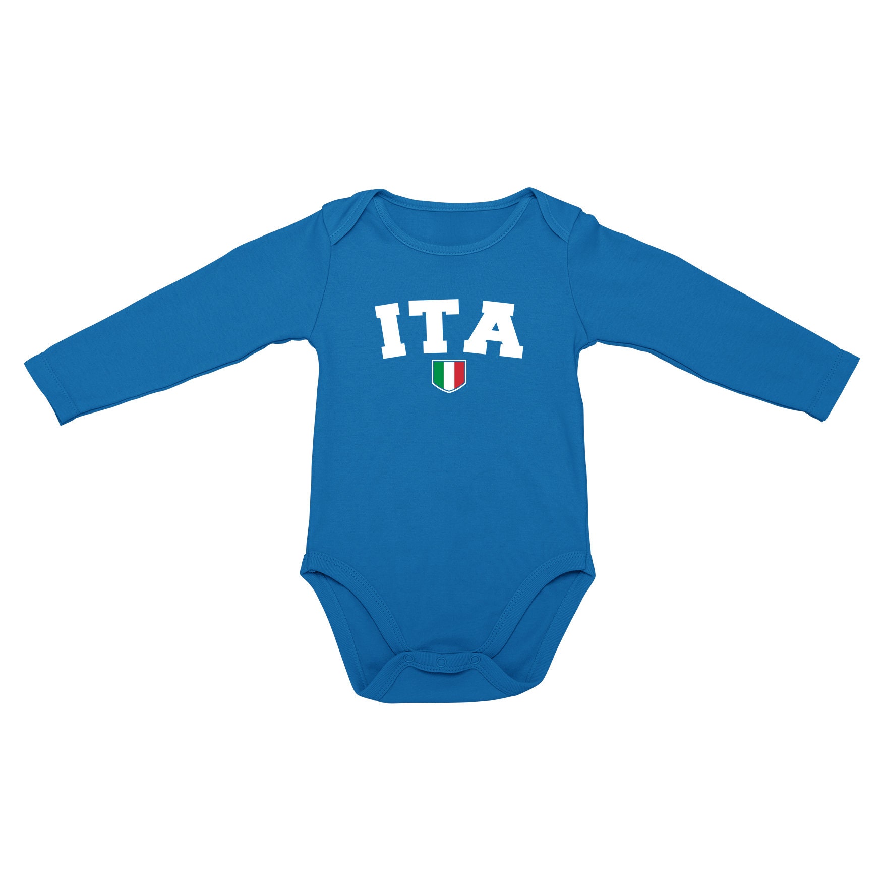 Italy ITA Babygrow, Long Sleeve Bodysuit, 100% Cotton Italia Football Sports