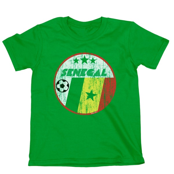 SENEGAL Fußball T-Shirt, Bio-Baumwolle Erwachsene Kinder, Retro Flagge Kreis Nachhaltiges Geschenk