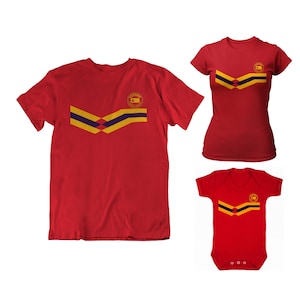 Spanje voetbal T-shirt, volwassenen kinderen baby, nieuwe stijl retro strip Womens patriottische gift