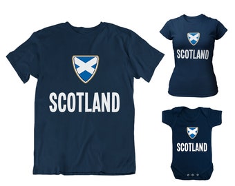 Scotland Football T-Shirt, Adults Kids Baby, Country Name Badge Emblem Sustainable