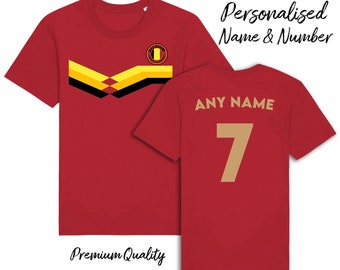 Belgium Personalised Strip T-Shirt, Name/Number Adults Kids Baby World Cup 2026