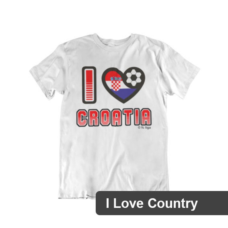 May include: White t-shirt with a red heart graphic featuring the Croatian flag and a soccer ball. The text "I Love Croatia" is printed below the heart.