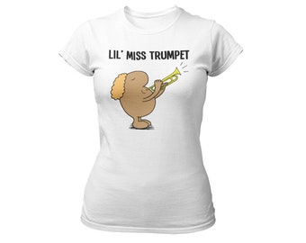 Lil Miss Trumpet T-Shirt Organic Cotton, Eco-Friendly Musical Instrument Sustainable Gift for Ladies