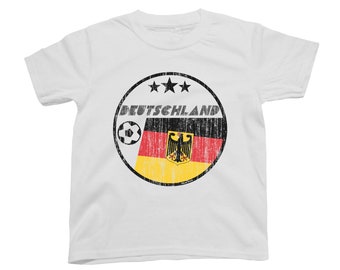 Deutschland Germany Football T-Shirt, Organic Cotton Adults Kids, Retro Flag Circle Sustainable Gift