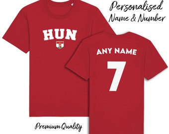Hungary HUN Personalised T-Shirt, Name/Number Adults Kids Baby Family, Quality Football Patriotic
