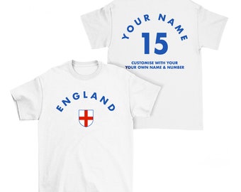 England Personalised T-Shirt, Name/Number Adults Kids Baby Family, World Cup 2026 English Football