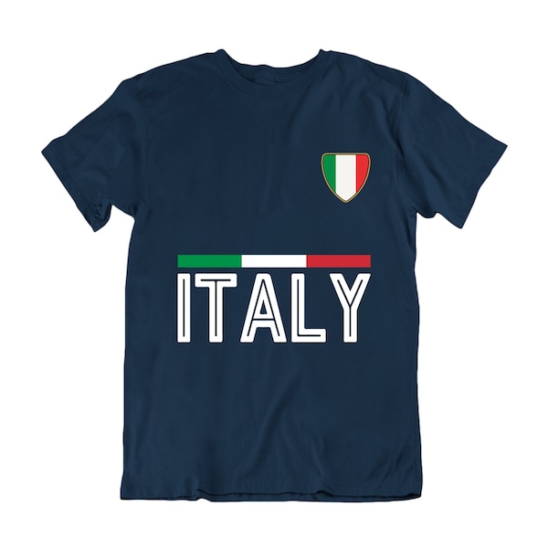 Adult or Kids ITALY Country Flag Strip Badge Football T-Shirt Mens Womens Sustainable Gift