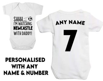 SHHH Im Watching Newcastle With Daddy Personalised Baby Grow or T-Shirt Football Sport