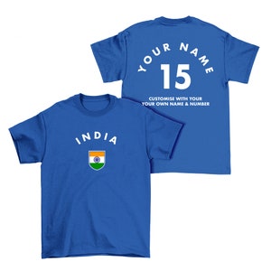 INDIA personalisiertes T-Shirt, Name / Nummer Erwachsene Kinder Baby Familie, Cricket Fußball Sport