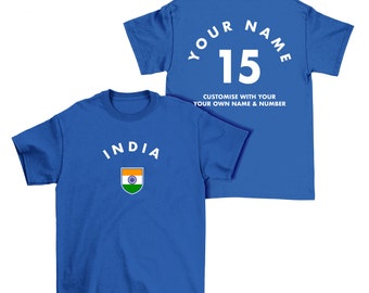 INDIA Personalised T-Shirt, Name/Number Adults Kids Baby Family, Cricket Football Sports