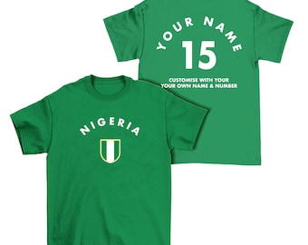 NIGERIA Personalised T-Shirt, Name/Number Adults Kids Baby Family, Nigerian Rugby Football Sports