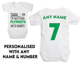 SHHH Im Watching Plymouth With Daddy Personalised Baby Grow or T-Shirt Football Sport