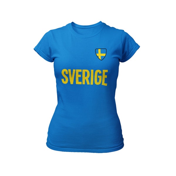 SVERIGE Football T-Shirt Sweden ,Eco Friendly Ladies or Kids Country Badge ,Sustainable Gift