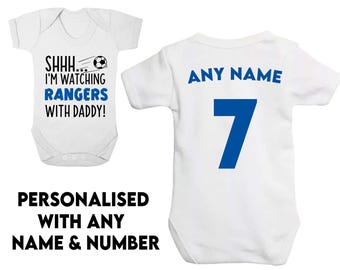 SHHH Im Watching Rangers With Daddy Personalised Baby Grow or T-Shirt Football Sport