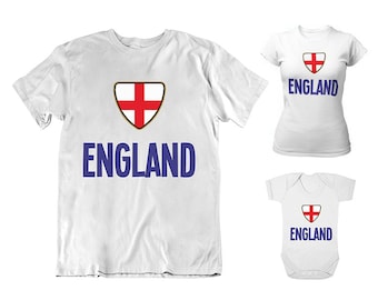 England Football T-Shirt, Adults Kids Baby, Country Name Badge Emblem Womens Sustainable Gift