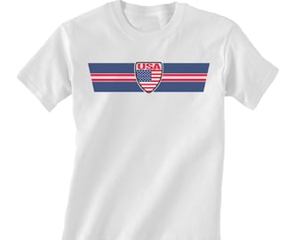 USA Football T-Shirt, Choice Of Adults, Kids Or Baby Retro Strip Soccer, Organic Cotton Sustainable Gift