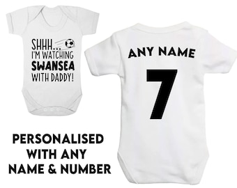 SHHH Im Watching Swansea With Daddy Personalised Baby Grow or T-Shirt Football Sport