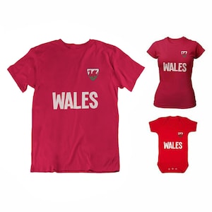 Wales Fußball T-Shirt, Rugby Erwachsene Kinder Baby, Land Abzeichen Geschenk Vaterländisch