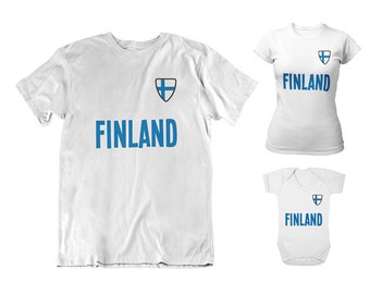 Finland Football T-Shirt, Adults Kids Baby, Country Badge Womens Sustainable Gift