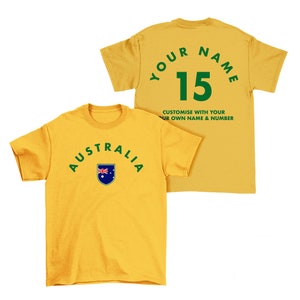 AUSTRALIA Personalised T-Shirt, Name/Number Adults Kids Baby Family, Rugby Football Sports