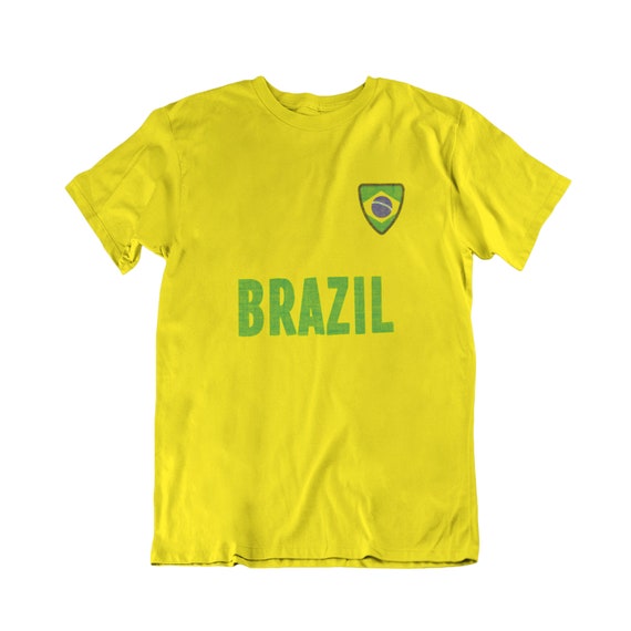 BRAZIL Football T-shirt Country Name Badge, Mens Womens Kids