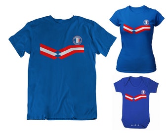 Frankreich Fußball T-Shirt, Erwachsene Kinder Baby, neuer Stil Retro Strip Damen 2022 Nachhaltig