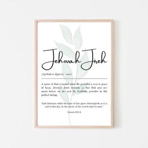 Jehovah Jireh Wall Art | Christian Printable | Hebrew Name of God | The Lord Will Provide | Bible Verse Decor | Scripture Wall Art
