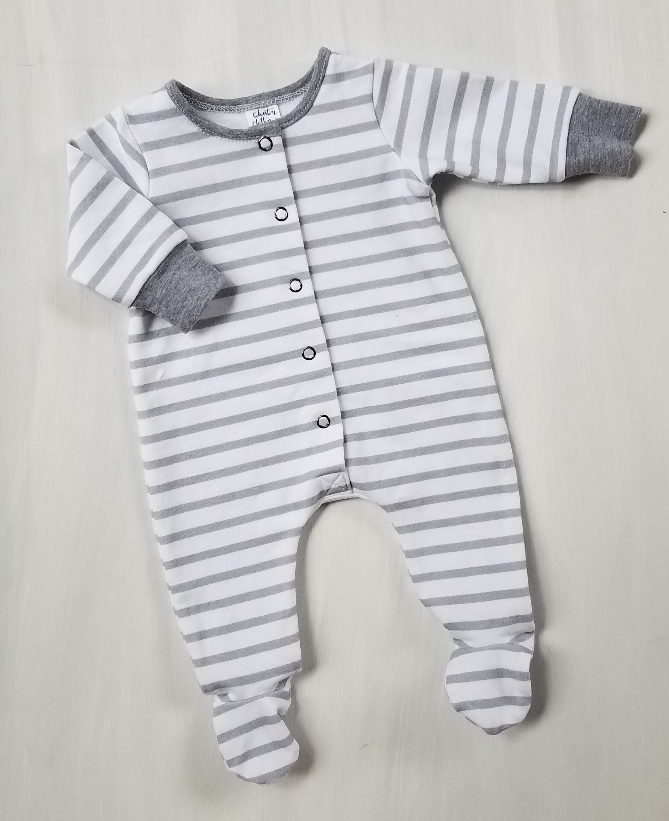Footed Baby Sleeper Gray Striped Infant Outfit Etsy