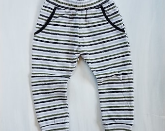 Striped Joggers - Olive Black Grey White - Lounge Pants - Elastic Waist Pockets
