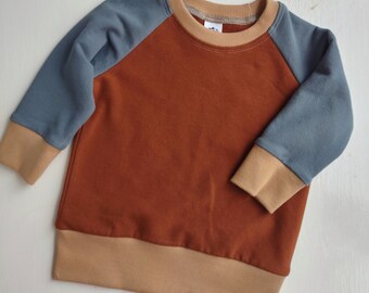 Toddler Crew Pullover - Rust/Blue/Tan French Terry Sweater
