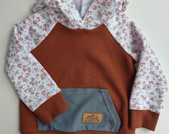 Kids Rust Mini Floral Hoodie - French Terry Sweatshirt