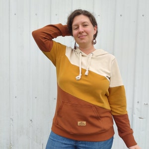 Women's Rust Brown Colorblock Hoodie Relaxed Fit Sweatshirt image 2