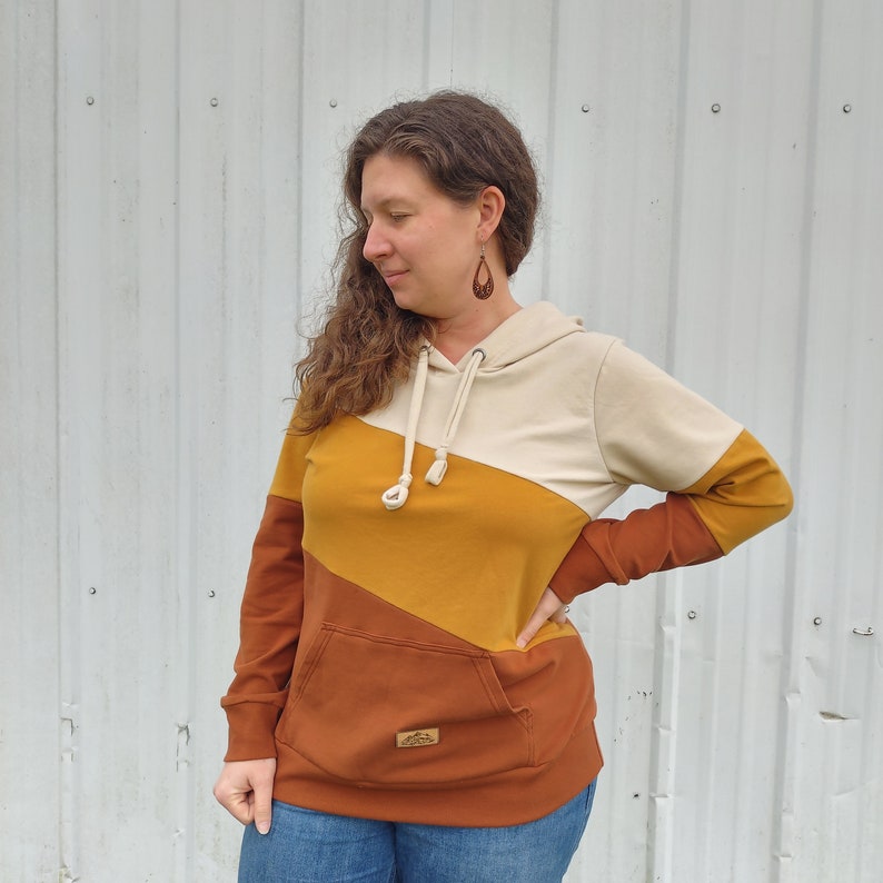 Women's Rust Brown Colorblock Hoodie Relaxed Fit Sweatshirt image 1