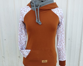 Women's Rust Mini Floral Hoodie - Medium Weight Sweatshirt