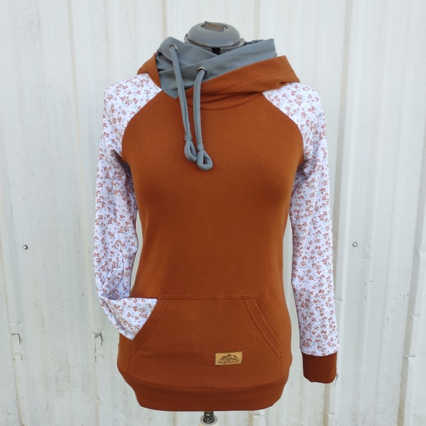 Women's Rust Mini Floral Hoodie - Medium Weight Sweatshirt