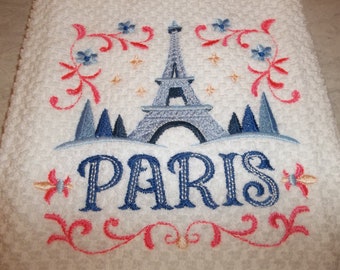 Paris Embroidered Dish Kitchen Towel France décor, fast free shipping great for Mom Grandma Nana friend gift for under 15 dollars