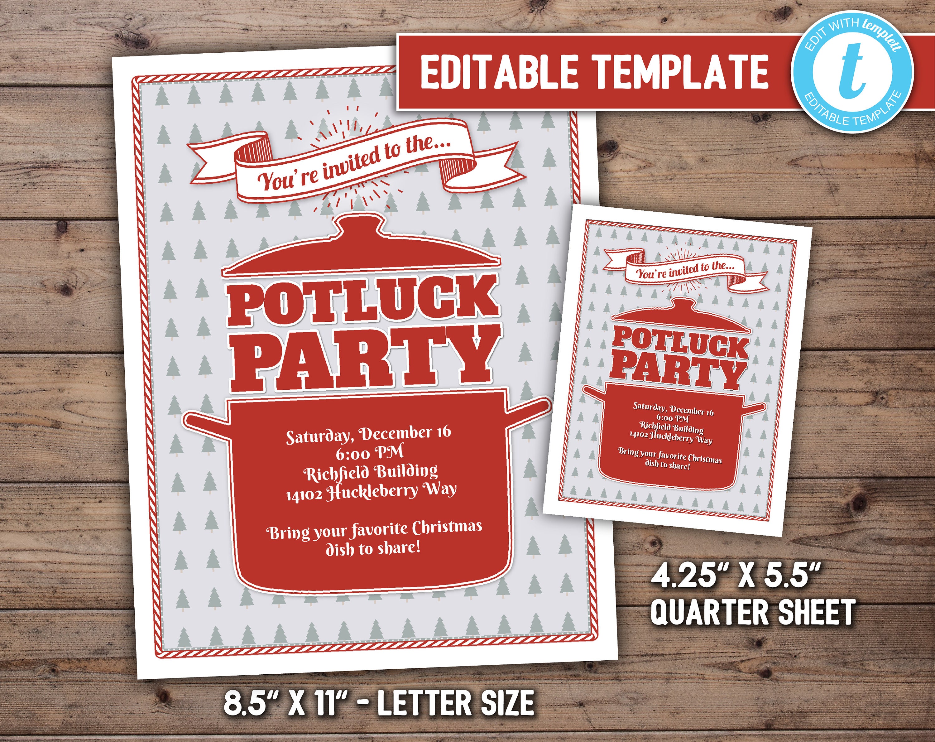 Christmas Potluck Flyer and Poster Editable Template Etsy