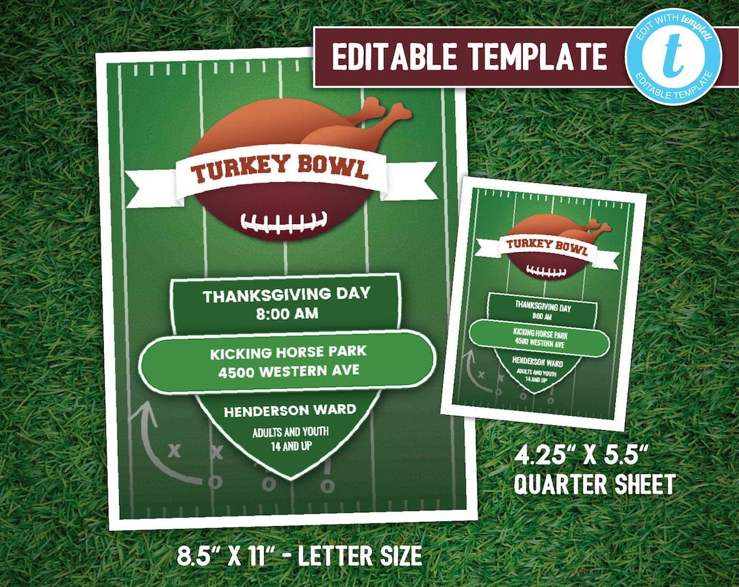 turkey bowl flyer and poster - editable template - etsy