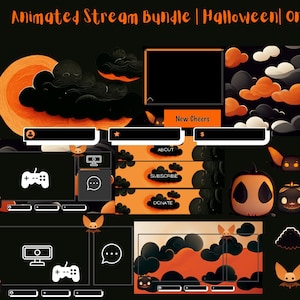 Twitch Overlay / Animated Stream Bundle / Complete Stream Bundle - Twitch Panels - Cute Bat - Kawaii - Clouds - Youtube - Pumpkin - Spooky
