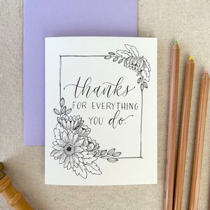 Color me in Thank You Card | Black and White Floral Greeting Card | Modern Florals | Thank you cards