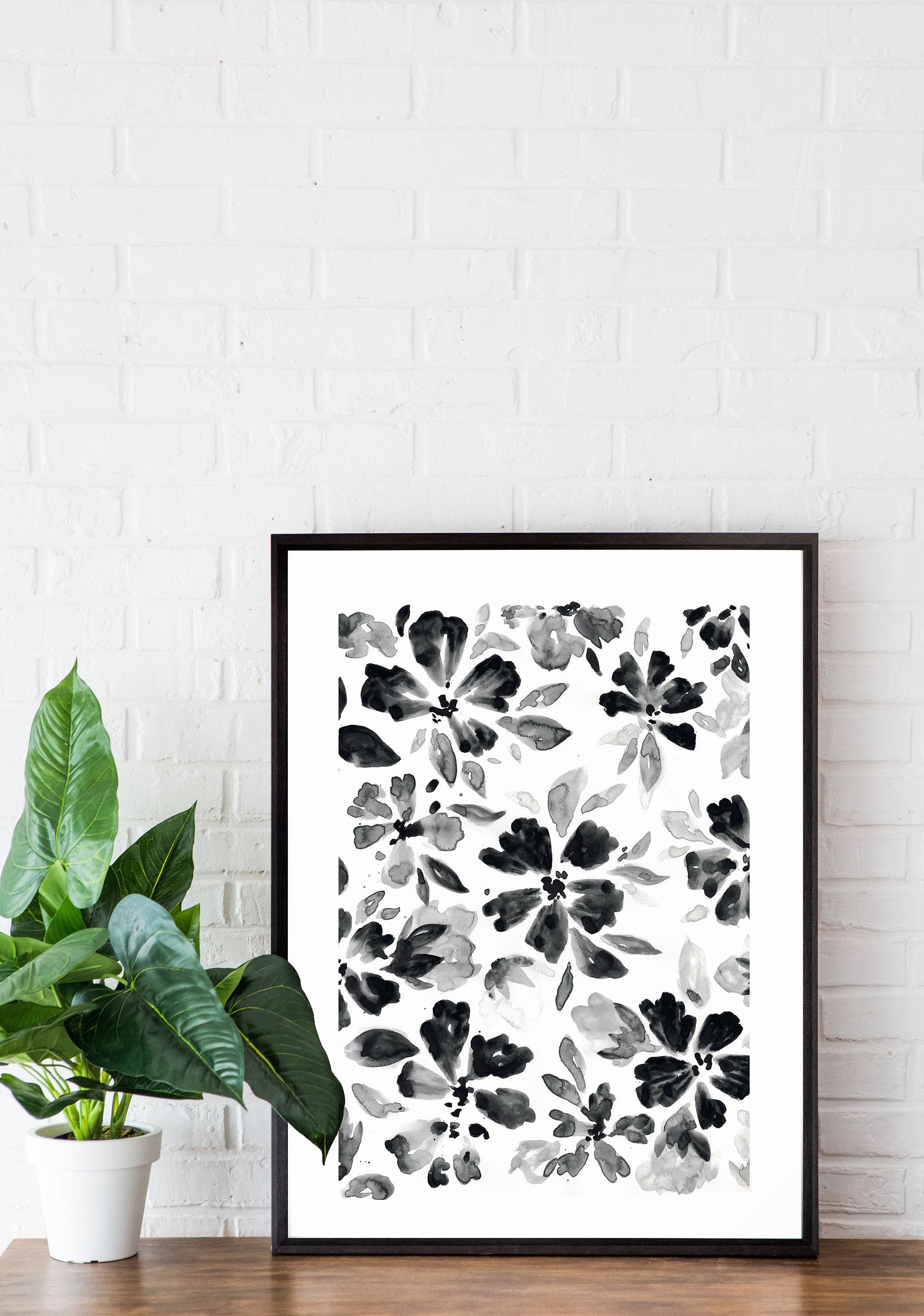 Black and White Wall Art Framed Framed Floral Wall Art Etsy
