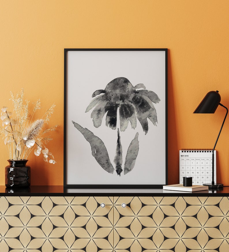 Black And White Floral Framed Wall Art Minimalist Wall Art Vertical Wall Art Black And White Watercolor Art Watercolor Flower Print Art Collectibles Digital Prints Kromasol Com