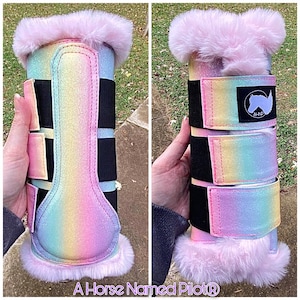 Pastel Rainbow Glitter Unicorn Horse Pony Front Boots