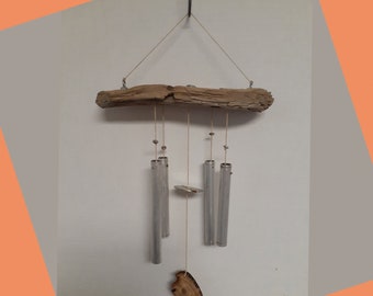 Driftwood Wind Chime with Recycled Washer and Nuts, Repurposed Metal Nut Wind Chime, Wind Spinner